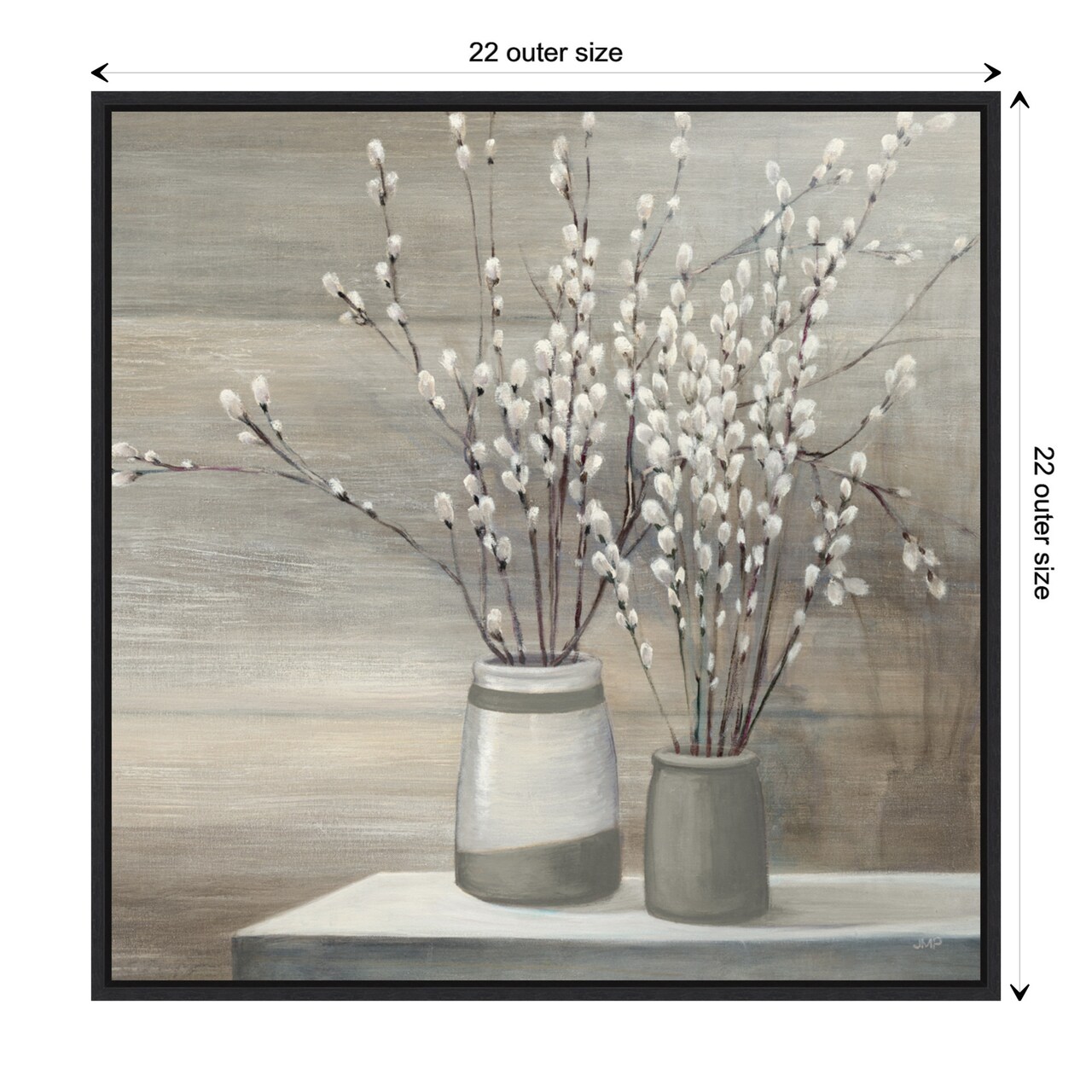 P Willow Still Life Gray Pots Crop by Julia Purinton Canvas Art Framed